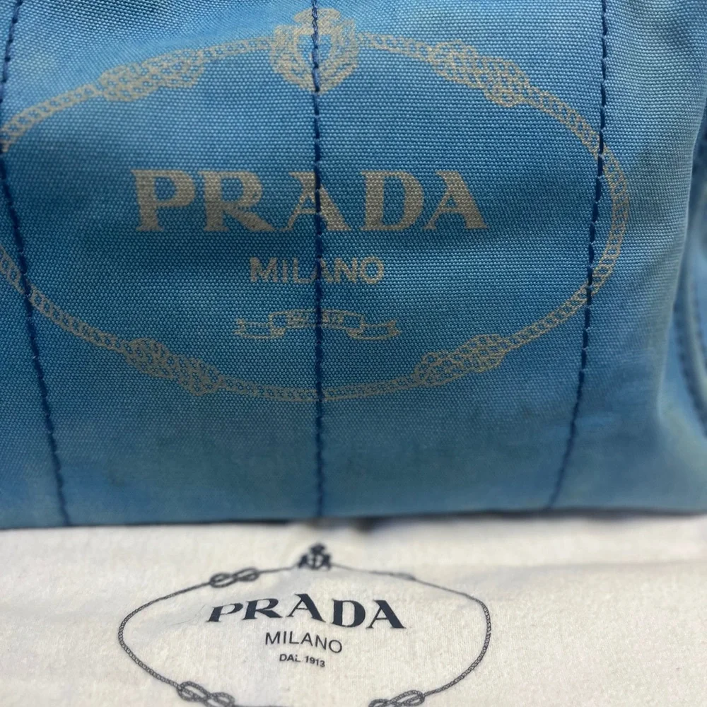 Prada Canapa Blue Denim Canvas Tote Bag Distressed Jeans - Picture 2 of 11